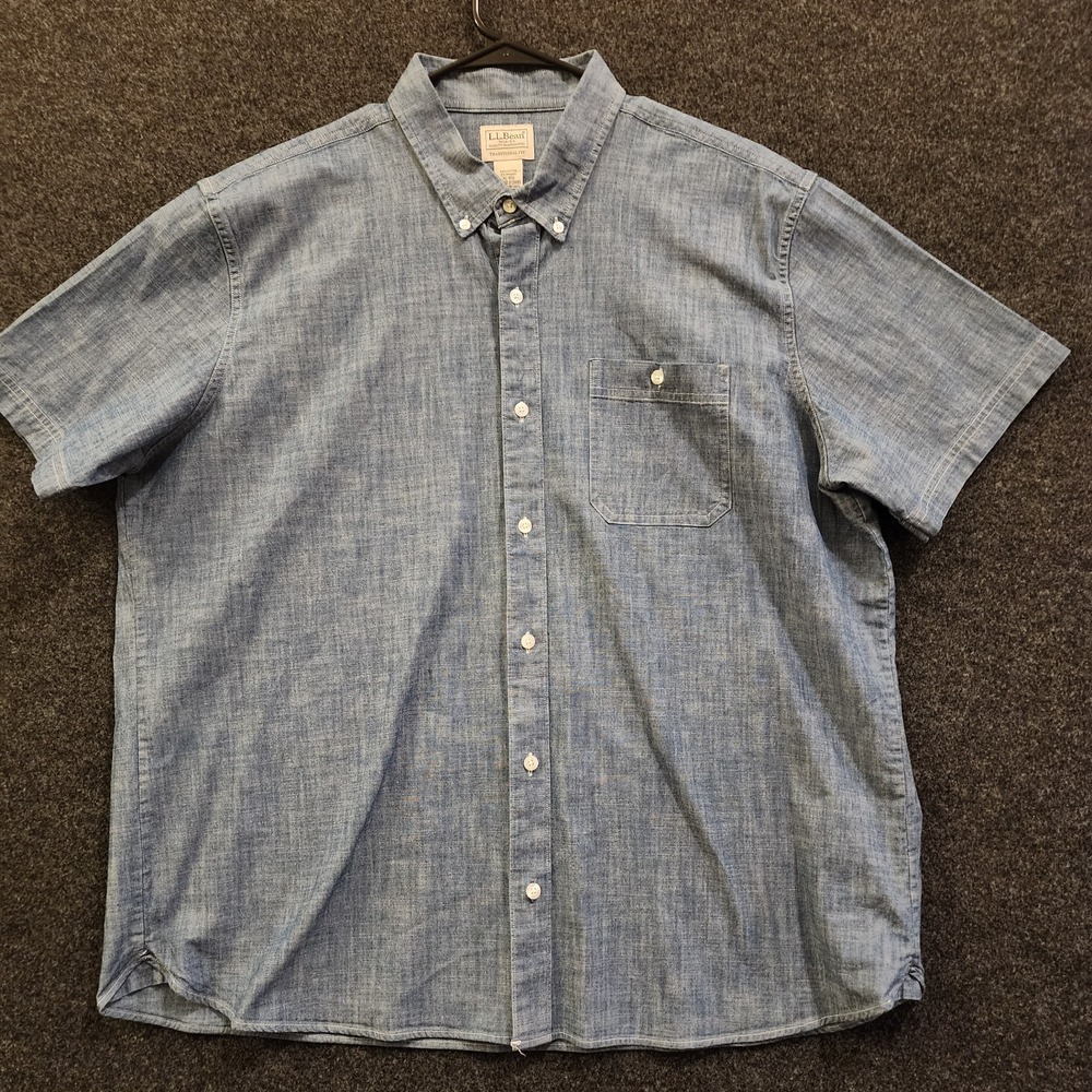 LL Bean Shirt Mens XL Blue Chambray Denim Traditional Fit Button Up